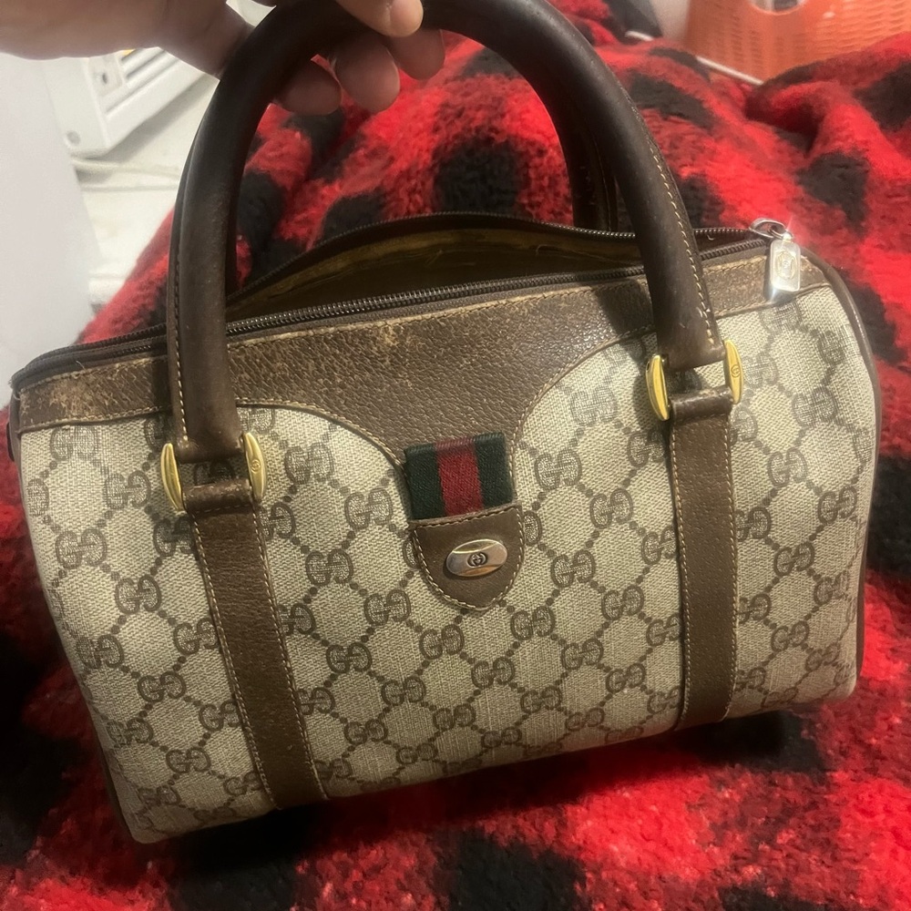 Gucci Signature Brown and Cream Satchel